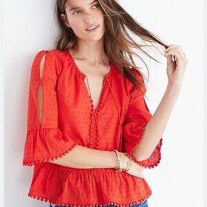 Madewell Red Peplum Blouse, Size Small!